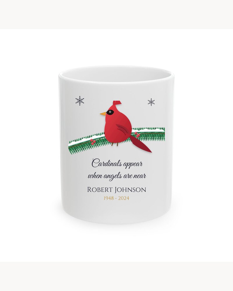 Photo Mugs: Custom Cardinal Memorial Mug - Personalized Memorial Sympathy Christmas Gifts For Loss Of Mom, Dad, Loved One - Cardinals Appear When Angels Are Near