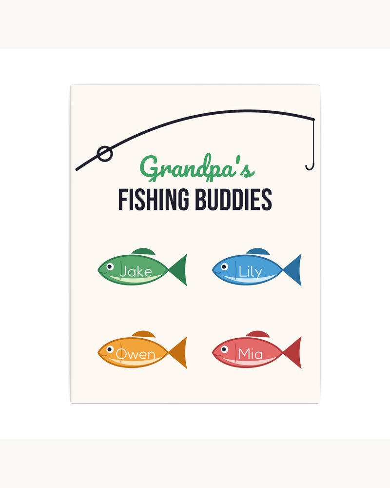 Grandpa's Fishing Buddies Kids Names Canvas - Personalized Father's Day Birthday Christmas Gifts For Grandpa, Dad, Papa - Reel Cool Grandpa
