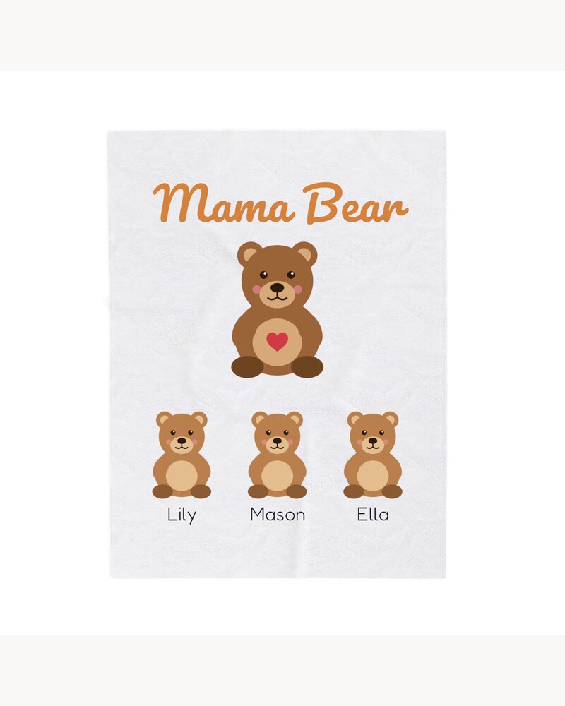 Blankets: Mama Bear With Cubs Kids Names Blanket - Personalized Mother's Day Birthday Christmas Gifts For Mom, Grandma, Nana - Mama Bear