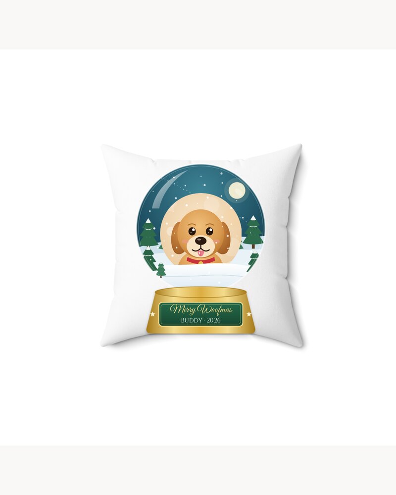 Pillows: Custom Photo Dog Merry Woofmas Snow Globe Pillow - Personalized Christmas Gifts For Dog Lovers, Dog Moms And Dads - Merry Woofmas