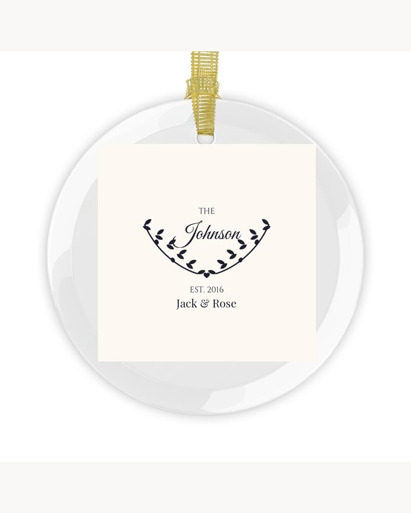 Ornaments: Custom Family Last Name Established Sign Glass Ornament - Personalized Wedding Anniversary Housewarming Gifts For Couples, Family - Established With Love