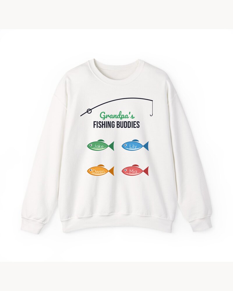 Hoodies & Sweatshirts: Grandpa's Fishing Buddies Kids Names Sweatshirt - Personalized Father's Day Birthday Christmas Gifts For Grandpa, Dad, Papa - Reel Cool Grandpa
