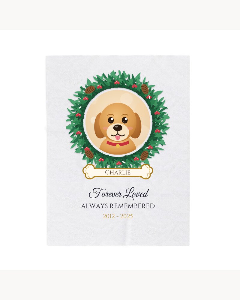 Blankets: Custom Photo Pet Memorial Wreath Blanket - Personalized Pet Memorial Sympathy Christmas Gifts For Loss Of Dog, Cat - Forever Loved, Always Remembered