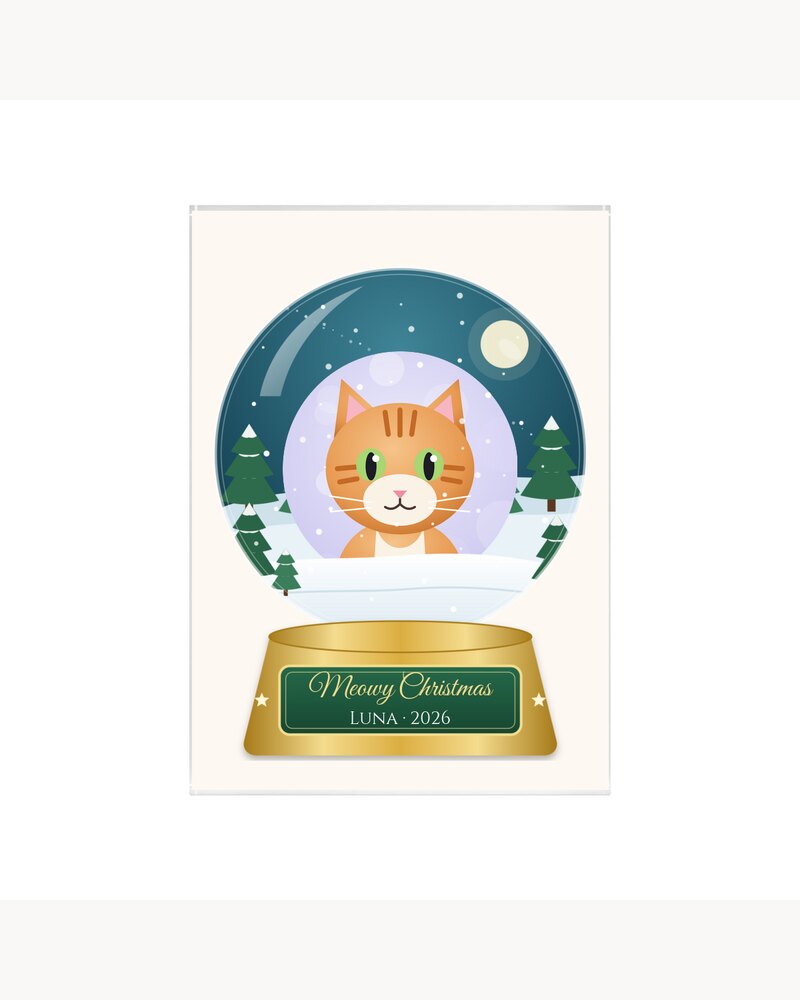 Custom Photo Cat Meowy Christmas Snow Globe Acrylic Plaque - Personalized Christmas Gifts For Cat Lovers, Cat Moms And Dads - Meowy Christmas