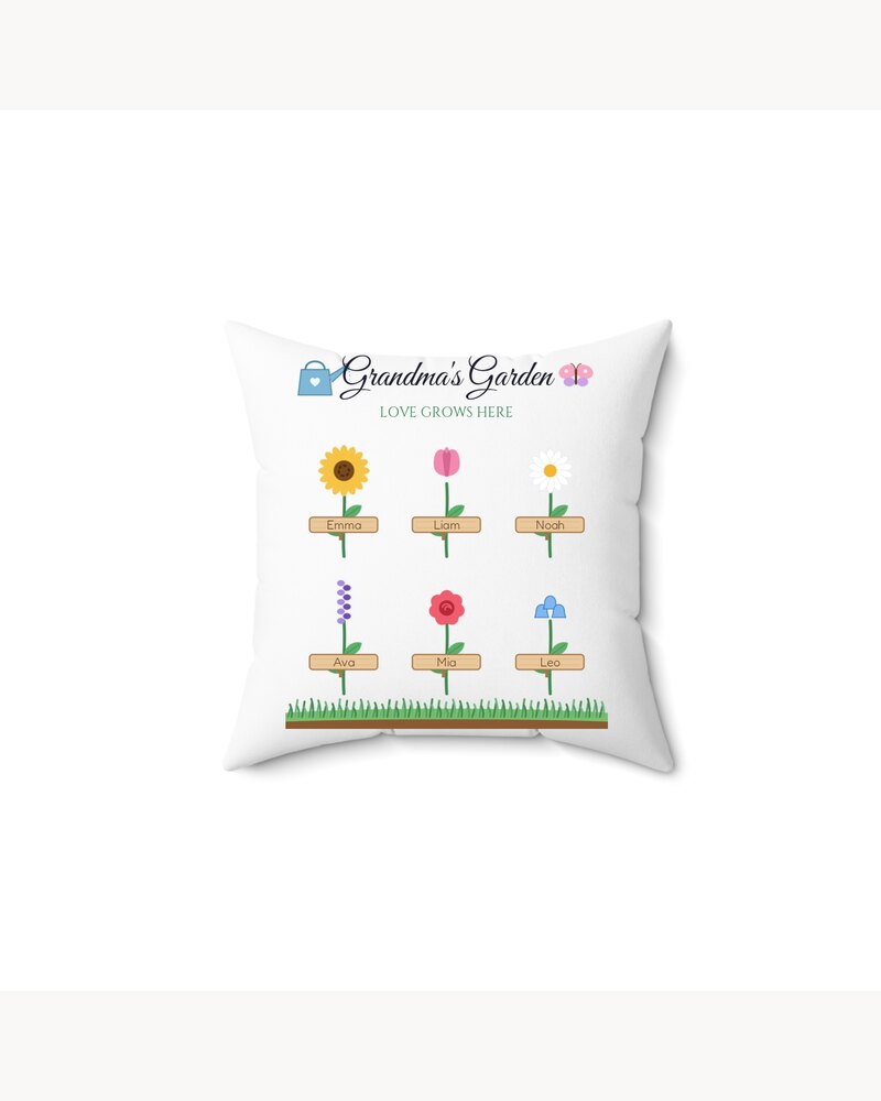 Pillows: Grandma's Garden Grandkids Names Pillow - Personalized Mother's Day Christmas Birthday Gifts For Grandma, Nana, Mimi, Mom - Love Grows Here