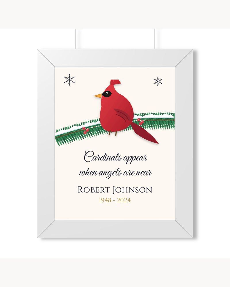 Framed Posters: Custom Cardinal Memorial Framed Poster - Personalized Memorial Sympathy Christmas Gifts For Loss Of Mom, Dad, Loved One - Cardinals Appear When Angels Are Near
