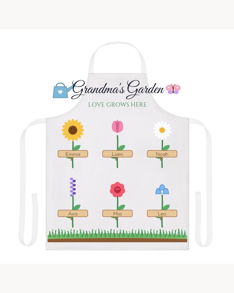 Aprons: Grandma's Garden Grandkids Names Apron - Personalized Mother's Day Christmas Birthday Gifts For Grandma, Nana, Mimi, Mom - Love Grows Here
