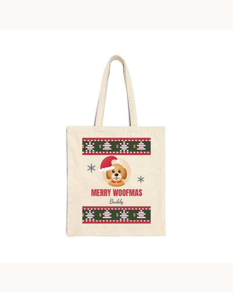 Tote Bags: Custom Photo Pet Ugly Christmas Sweater Tote Bag - Personalized Christmas Gifts For Dog Lovers, Cat Lovers, Pet Moms And Dads - Merry Woofmas