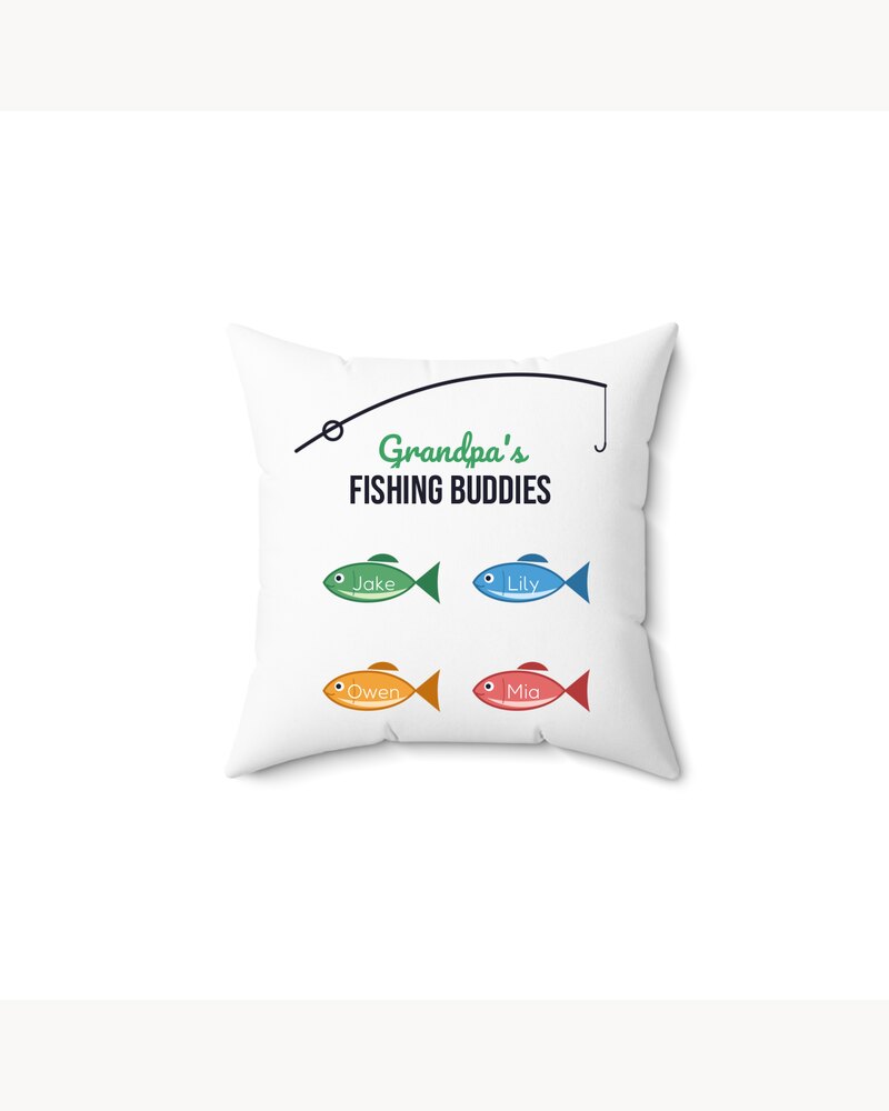Pillows: Grandpa's Fishing Buddies Kids Names Pillow - Personalized Father's Day Birthday Christmas Gifts For Grandpa, Dad, Papa - Reel Cool Grandpa