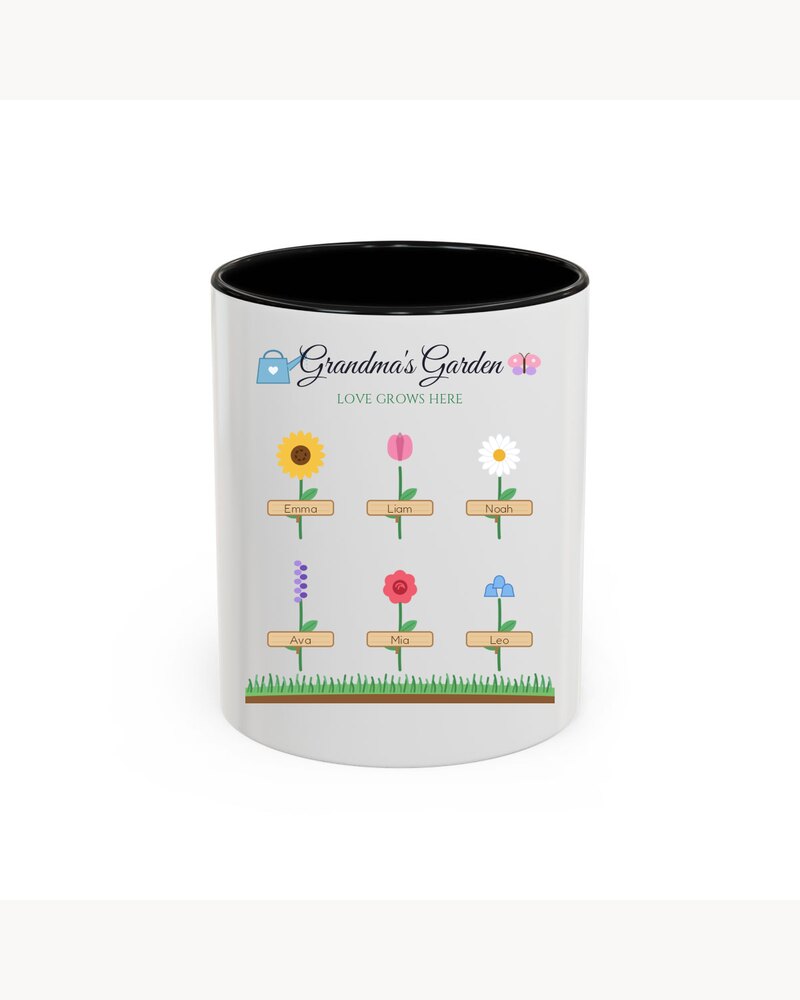 Accent Mugs: Grandma's Garden Grandkids Names Accent Mug - Personalized Mother's Day Christmas Birthday Gifts For Grandma, Nana, Mimi, Mom - Love Grows Here