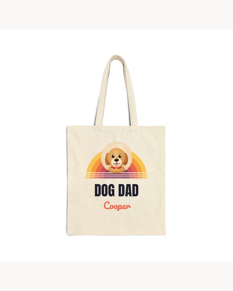 Tote Bags: Custom Photo Retro Sunset Dog Dad Tote Bag - Personalized Father's Day Birthday Gifts For Dog Dads, Dog Moms, Cat Lovers - Dog Dad Vibes