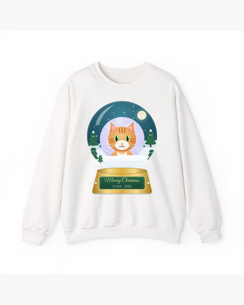 Custom Photo Cat Meowy Christmas Snow Globe Sweatshirt - Personalized Christmas Gifts For Cat Lovers, Cat Moms And Dads - Meowy Christmas