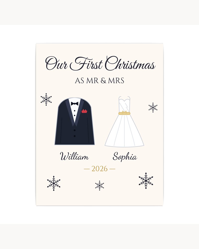 Canvas Prints: Our First Christmas As Mr & Mrs Canvas - Personalized Christmas Wedding Anniversary Gifts For Newlyweds, Husband And Wife - Our First Christmas