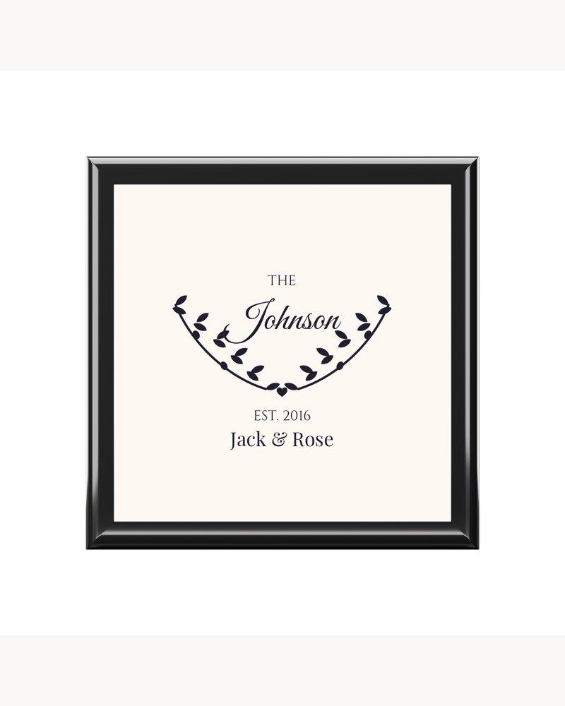 Jewelry Boxes: Custom Family Last Name Established Sign Jewelry Box - Personalized Wedding Anniversary Housewarming Gifts For Couples, Family - Established With Love