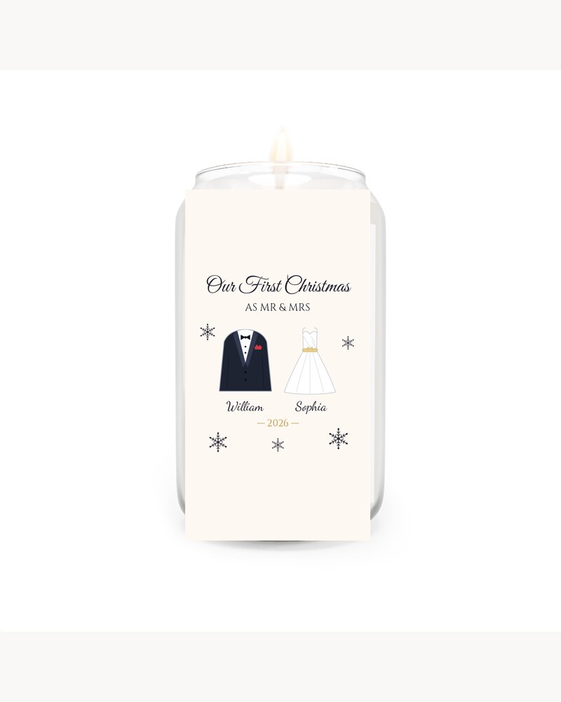 Candles: Our First Christmas As Mr & Mrs Scented Candle - Personalized Christmas Wedding Anniversary Gifts For Newlyweds, Husband And Wife - Our First Christmas