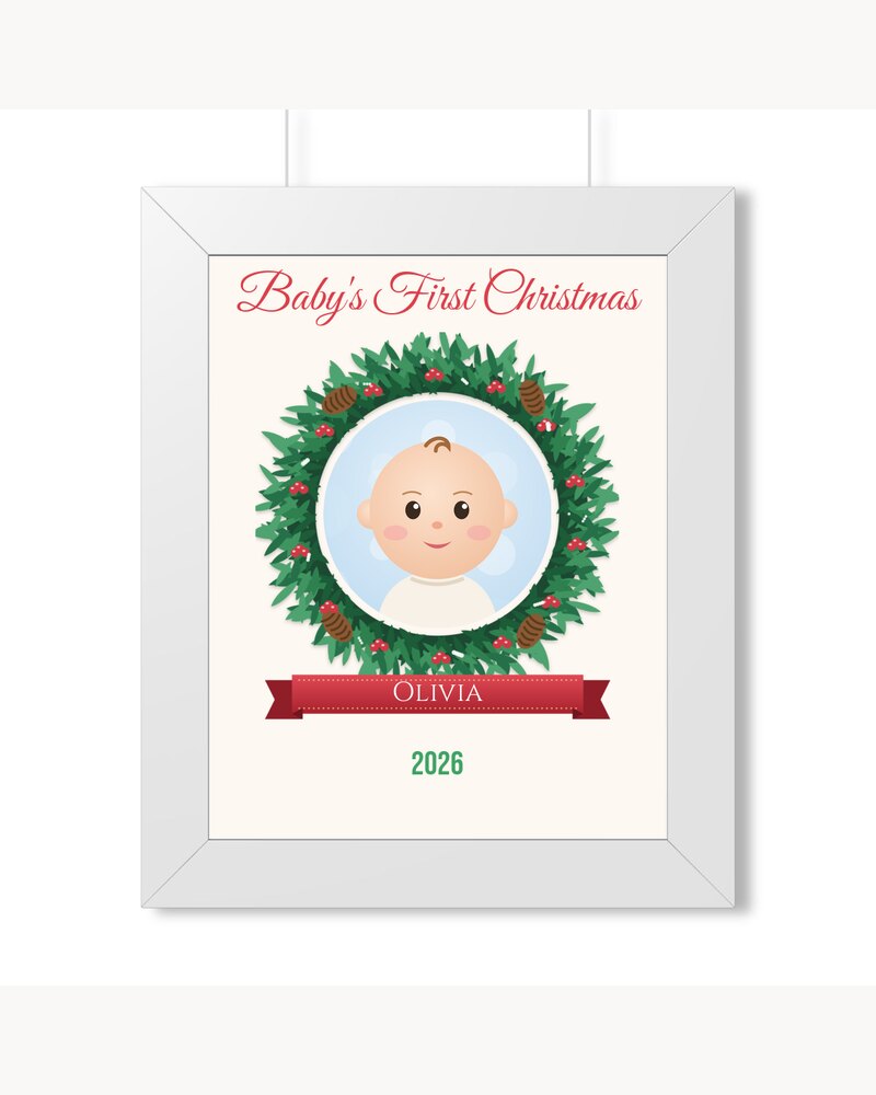 Framed Posters: Custom Photo Baby's First Christmas Framed Poster - Personalized Christmas Gifts For New Parents, New Moms, Grandparents - Baby's First Christmas