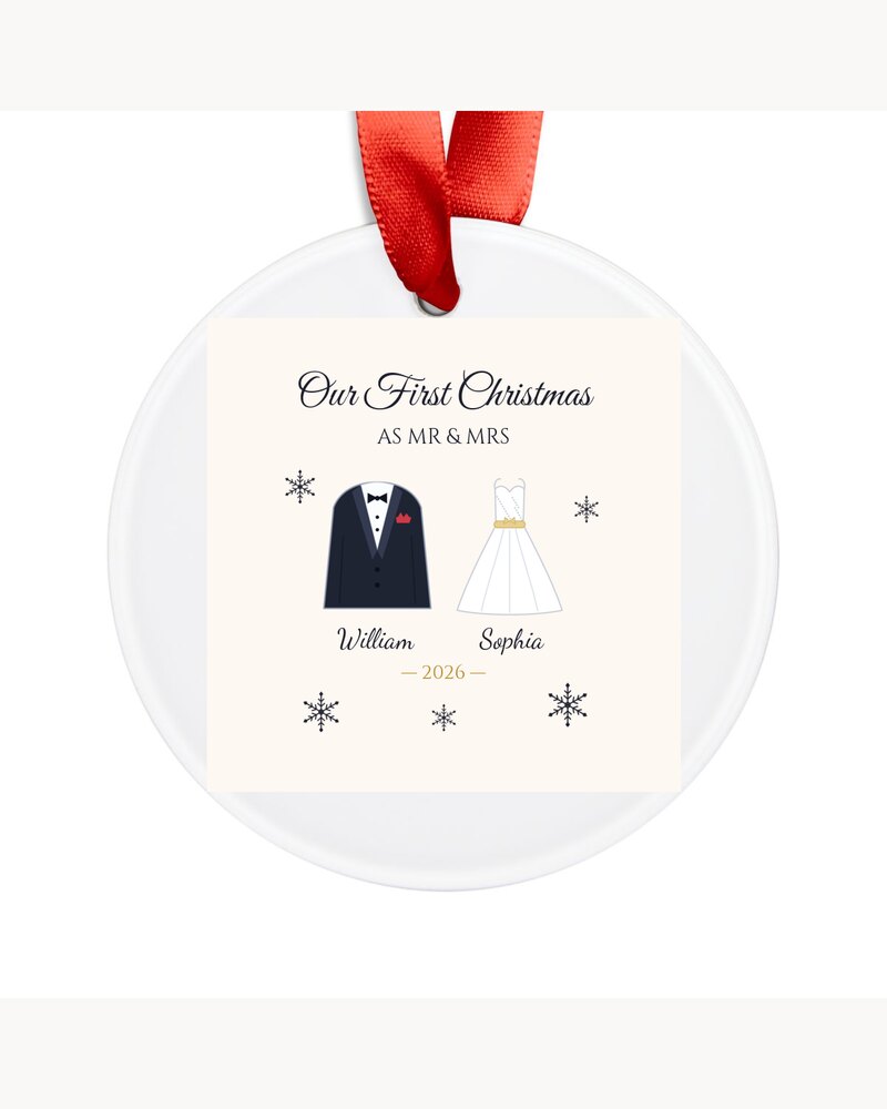 Our First Christmas As Mr & Mrs Ornament - Personalized Christmas Wedding Anniversary Gifts For Newlyweds, Husband And Wife - Our First Christmas