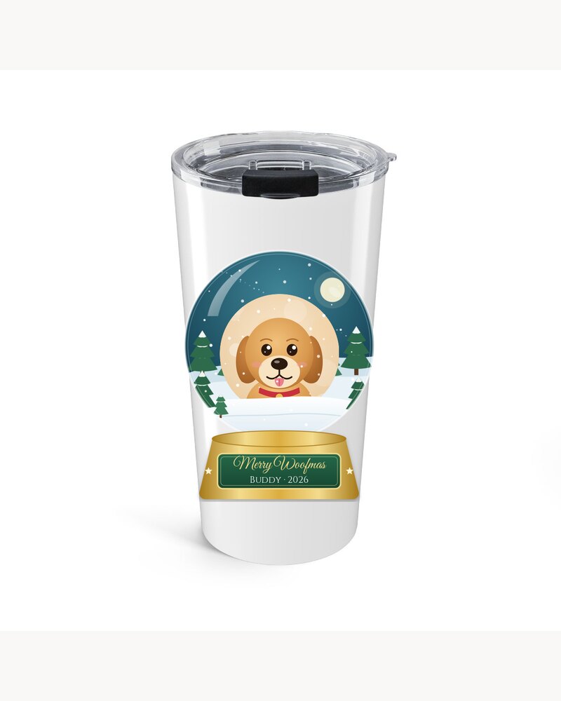 Tumblers: Custom Photo Dog Merry Woofmas Snow Globe Tumbler - Personalized Christmas Gifts For Dog Lovers, Dog Moms And Dads - Merry Woofmas