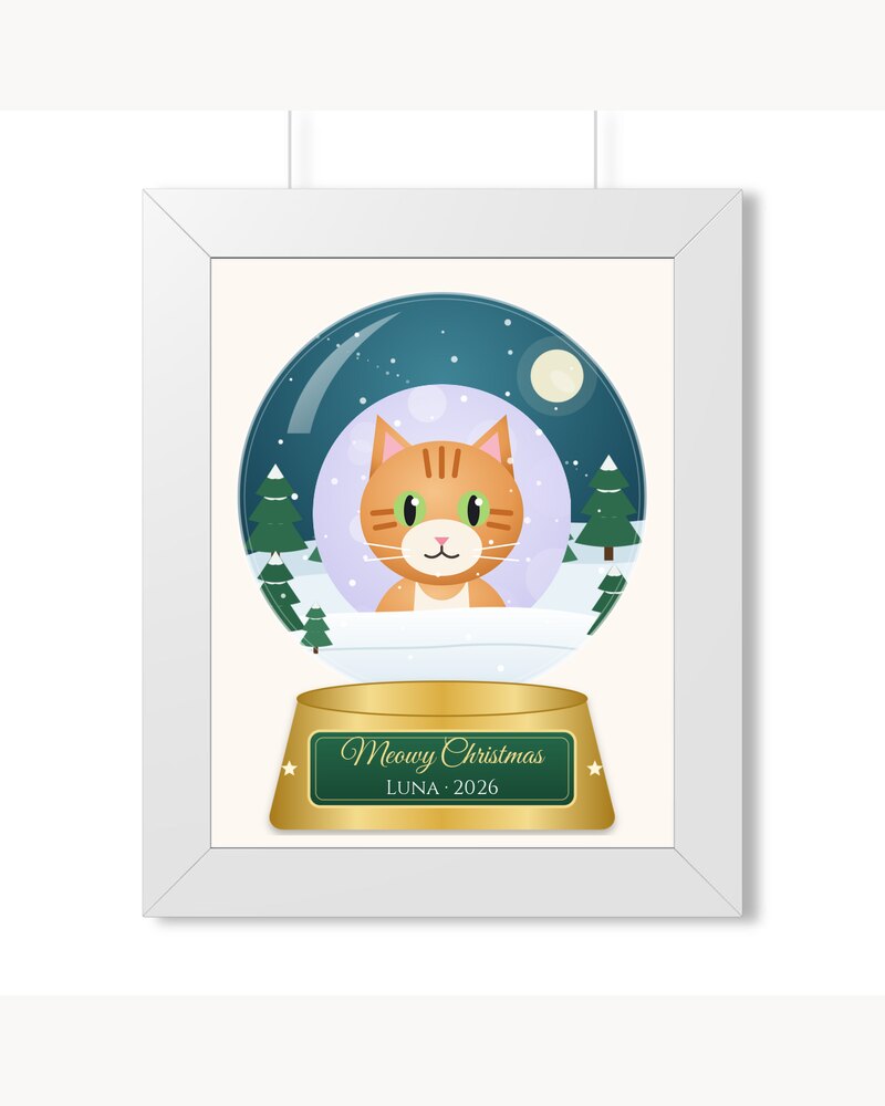 Framed Posters: Custom Photo Cat Meowy Christmas Snow Globe Framed Poster - Personalized Christmas Gifts For Cat Lovers, Cat Moms And Dads - Meowy Christmas