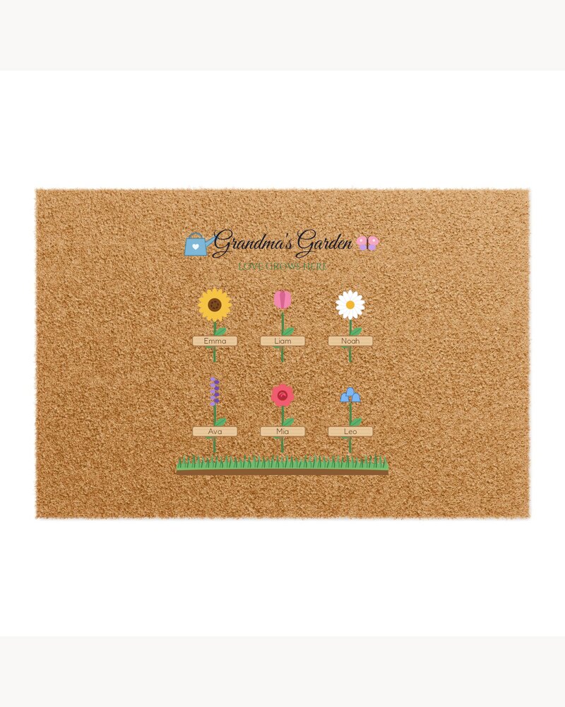 Doormats: Grandma's Garden Grandkids Names Doormat - Personalized Mother's Day Christmas Birthday Gifts For Grandma, Nana, Mimi, Mom - Love Grows Here