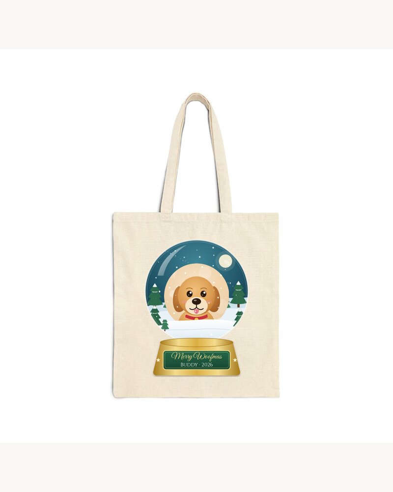 Tote Bags: Custom Photo Dog Merry Woofmas Snow Globe Tote Bag - Personalized Christmas Gifts For Dog Lovers, Dog Moms And Dads - Merry Woofmas