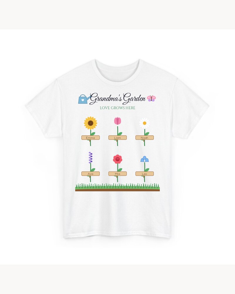 T-Shirts: Grandma's Garden Grandkids Names T-Shirt - Personalized Mother's Day Christmas Birthday Gifts For Grandma, Nana, Mimi, Mom - Love Grows Here