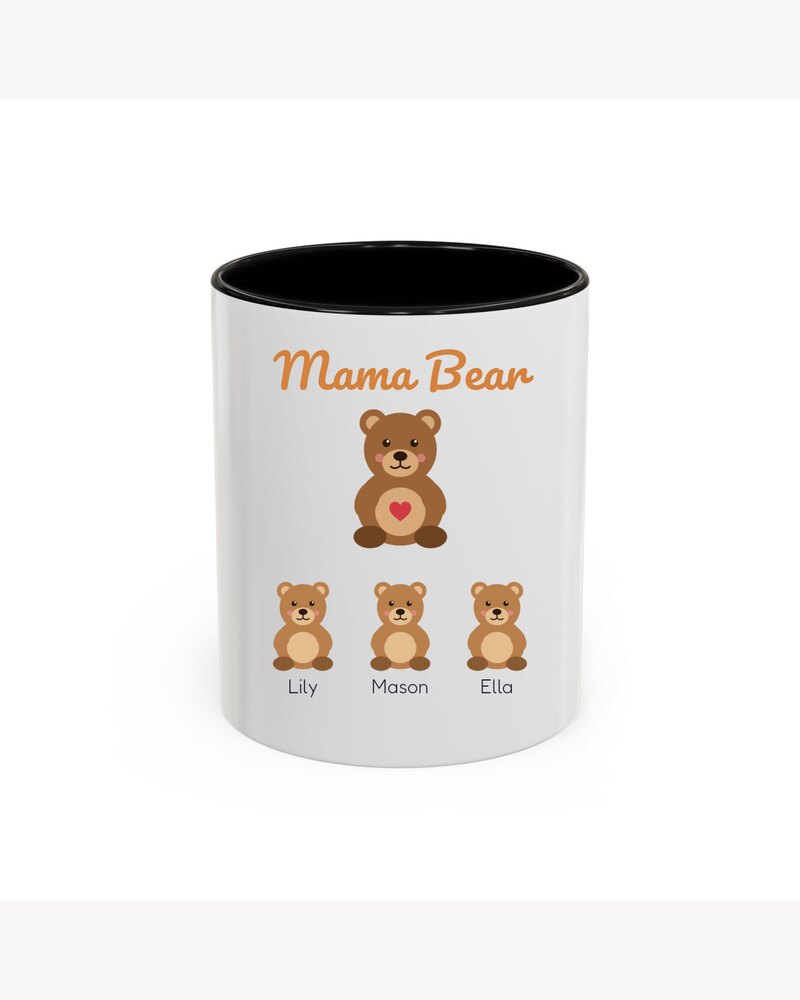 Accent Mugs: Mama Bear With Cubs Kids Names Accent Mug - Personalized Mother's Day Birthday Christmas Gifts For Mom, Grandma, Nana - Mama Bear