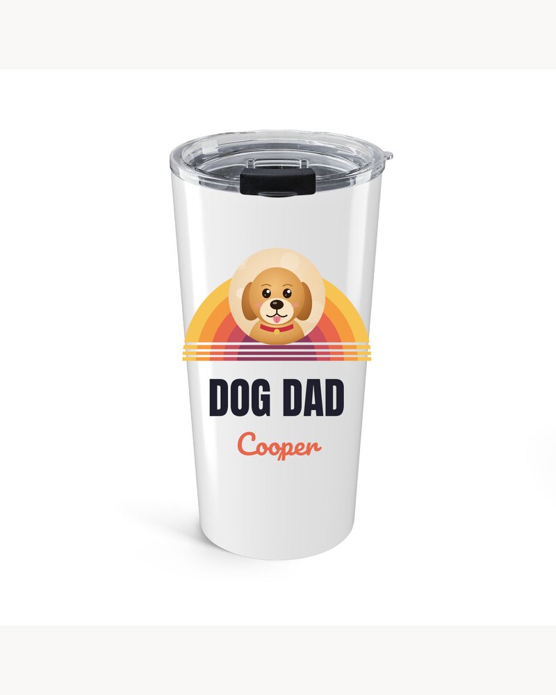 Tumblers: Custom Photo Retro Sunset Dog Dad Tumbler - Personalized Father's Day Birthday Gifts For Dog Dads, Dog Moms, Cat Lovers - Dog Dad Vibes