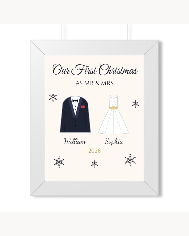 Framed Posters: Our First Christmas As Mr & Mrs Framed Poster - Personalized Christmas Wedding Anniversary Gifts For Newlyweds, Husband And Wife - Our First Christmas
