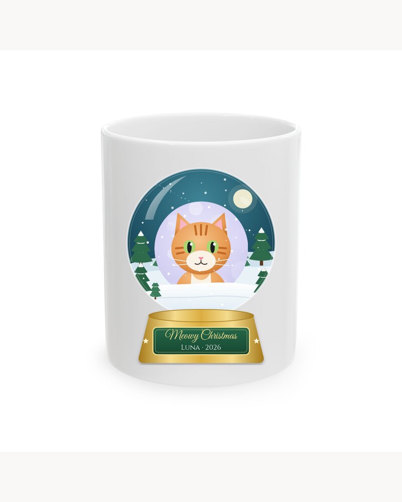 Custom Photo Cat Meowy Christmas Snow Globe Mug - Personalized Christmas Gifts For Cat Lovers, Cat Moms And Dads - Meowy Christmas