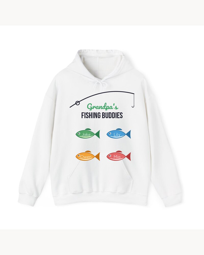 Hoodies & Sweatshirts: Grandpa's Fishing Buddies Kids Names Hoodie - Personalized Father's Day Birthday Christmas Gifts For Grandpa, Dad, Papa - Reel Cool Grandpa