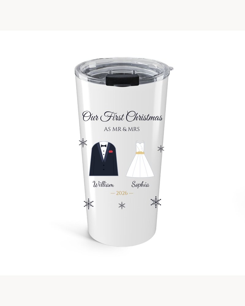 Tumblers: Our First Christmas As Mr & Mrs Tumbler - Personalized Christmas Wedding Anniversary Gifts For Newlyweds, Husband And Wife - Our First Christmas