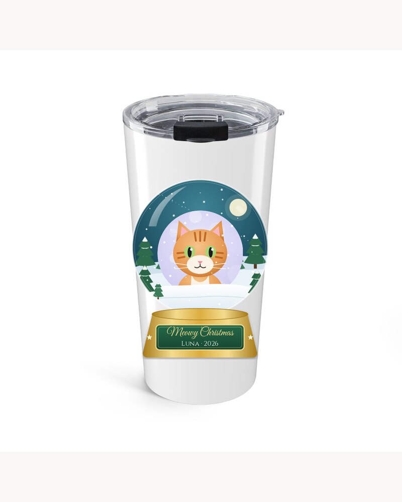 Tumblers: Custom Photo Cat Meowy Christmas Snow Globe Tumbler - Personalized Christmas Gifts For Cat Lovers, Cat Moms And Dads - Meowy Christmas