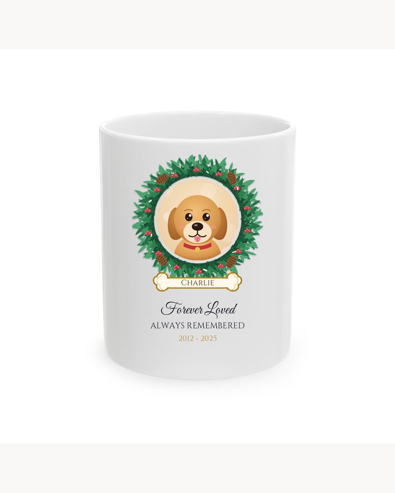 Photo Mugs: Custom Photo Pet Memorial Wreath Mug - Personalized Pet Memorial Sympathy Christmas Gifts For Loss Of Dog, Cat - Forever Loved, Always Remembered