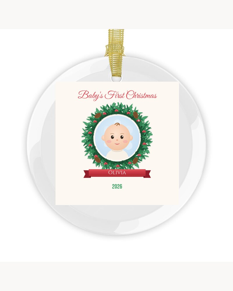 Ornaments: Custom Photo Baby's First Christmas Glass Ornament - Personalized Christmas Gifts For New Parents, New Moms, Grandparents - Baby's First Christmas