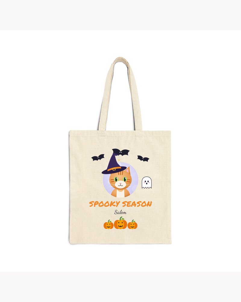Tote Bags: Custom Photo Pet Spooky Season Witch Tote Bag - Personalized Halloween Gifts For Dog Lovers, Cat Lovers, Pet Owners - Spooky Season