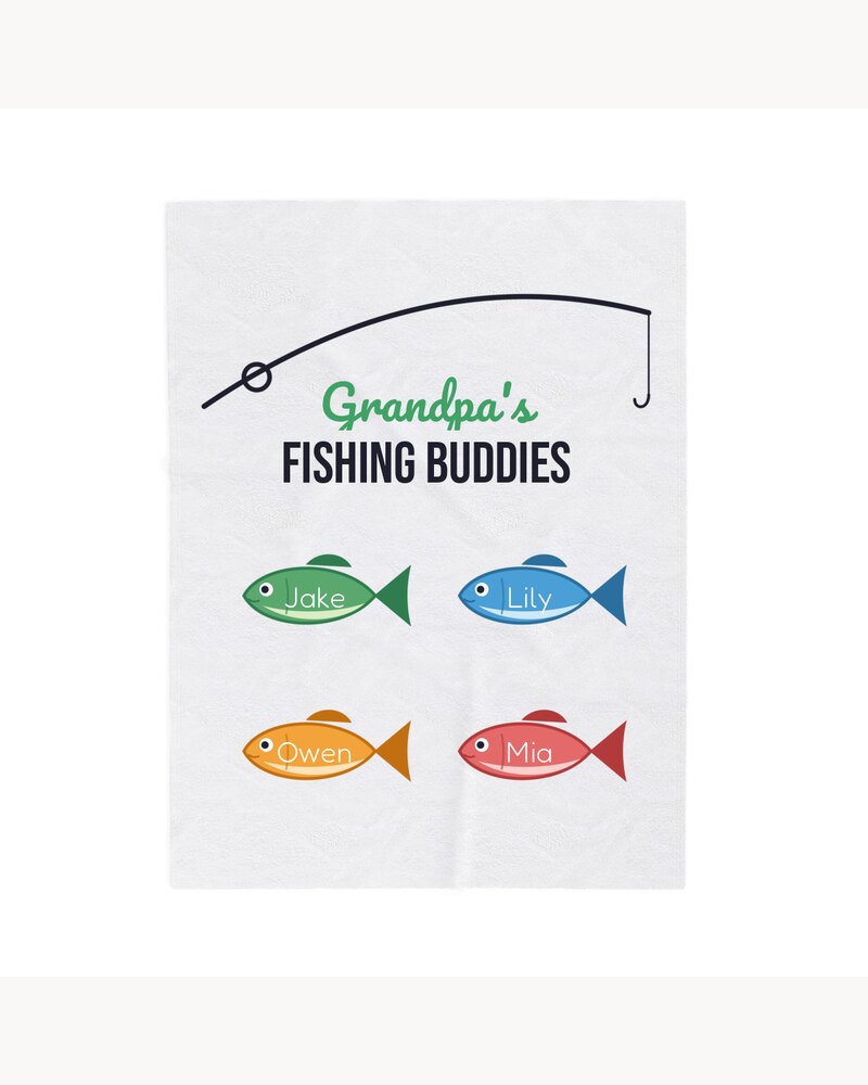 Blankets: Grandpa's Fishing Buddies Kids Names Blanket - Personalized Father's Day Birthday Christmas Gifts For Grandpa, Dad, Papa - Reel Cool Grandpa