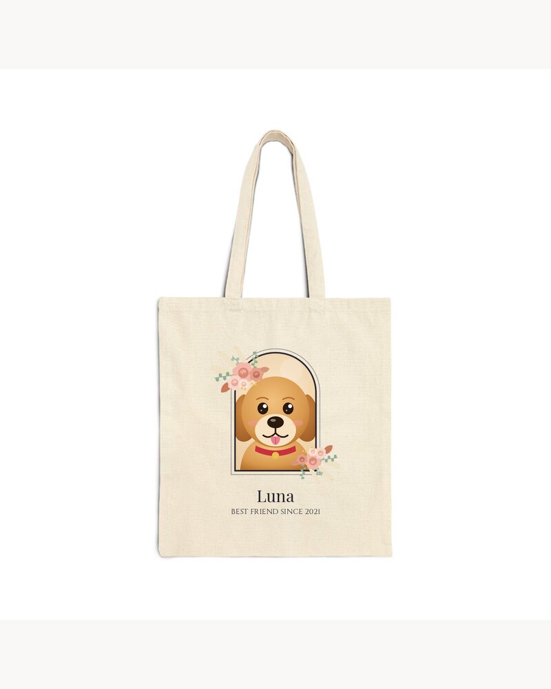 Tote Bags: Custom Photo Pet Boho Arch Portrait Tote Bag - Personalized Birthday Gifts For Dog Lovers, Cat Lovers, Pet Owners - Best Friend Since