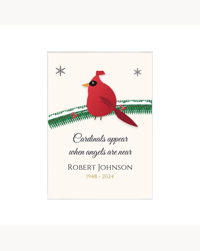 Acrylic Plaques: Custom Cardinal Memorial Acrylic Plaque - Personalized Memorial Sympathy Christmas Gifts For Loss Of Mom, Dad, Loved One - Cardinals Appear When Angels Are Near