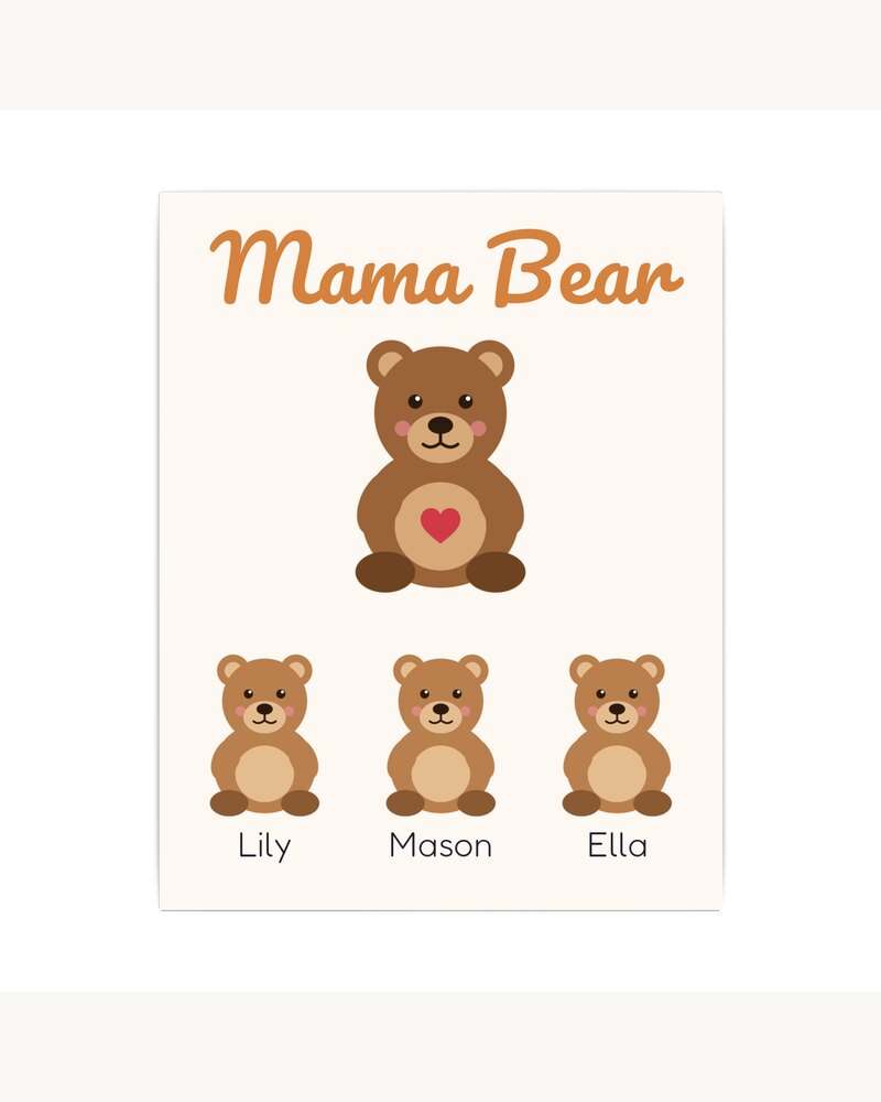 Canvas Prints: Mama Bear With Cubs Kids Names Canvas - Personalized Mother's Day Birthday Christmas Gifts For Mom, Grandma, Nana - Mama Bear