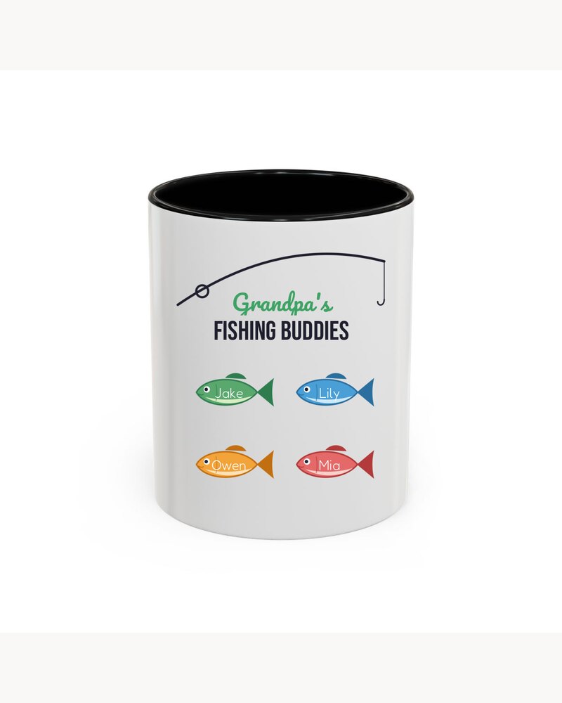 Accent Mugs: Grandpa's Fishing Buddies Kids Names Accent Mug - Personalized Father's Day Birthday Christmas Gifts For Grandpa, Dad, Papa - Reel Cool Grandpa