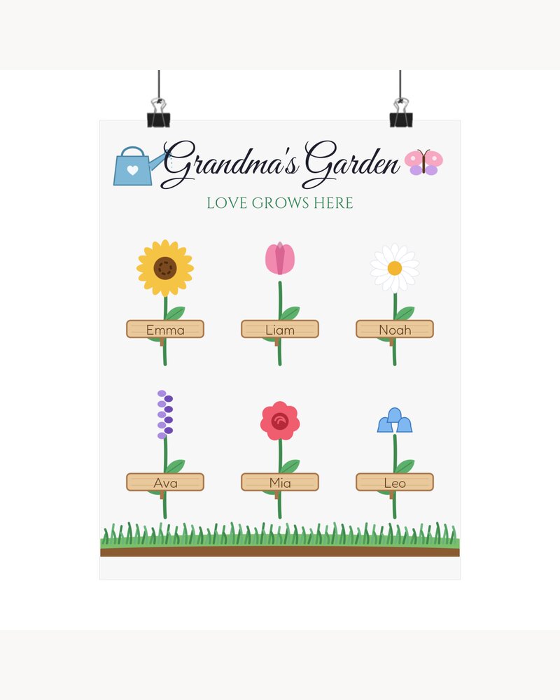 Posters & Wall Art: Grandma's Garden Grandkids Names Poster - Personalized Mother's Day Christmas Birthday Gifts For Grandma, Nana, Mimi, Mom - Love Grows Here