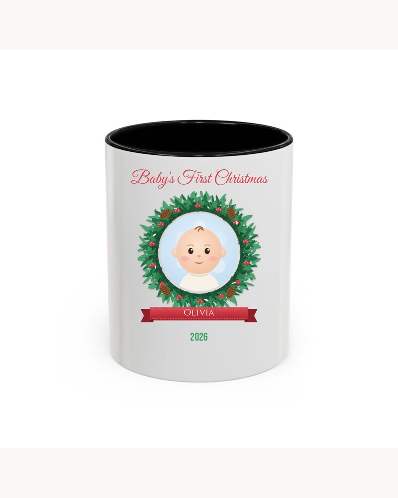 Accent Mugs: Custom Photo Baby's First Christmas Accent Mug - Personalized Christmas Gifts For New Parents, New Moms, Grandparents - Baby's First Christmas