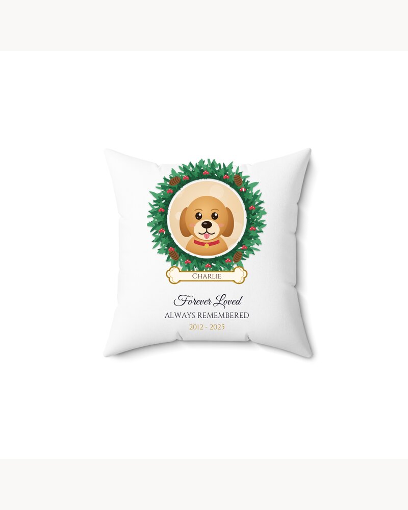 Pillows: Custom Photo Pet Memorial Wreath Pillow - Personalized Pet Memorial Sympathy Christmas Gifts For Loss Of Dog, Cat - Forever Loved, Always Remembered
