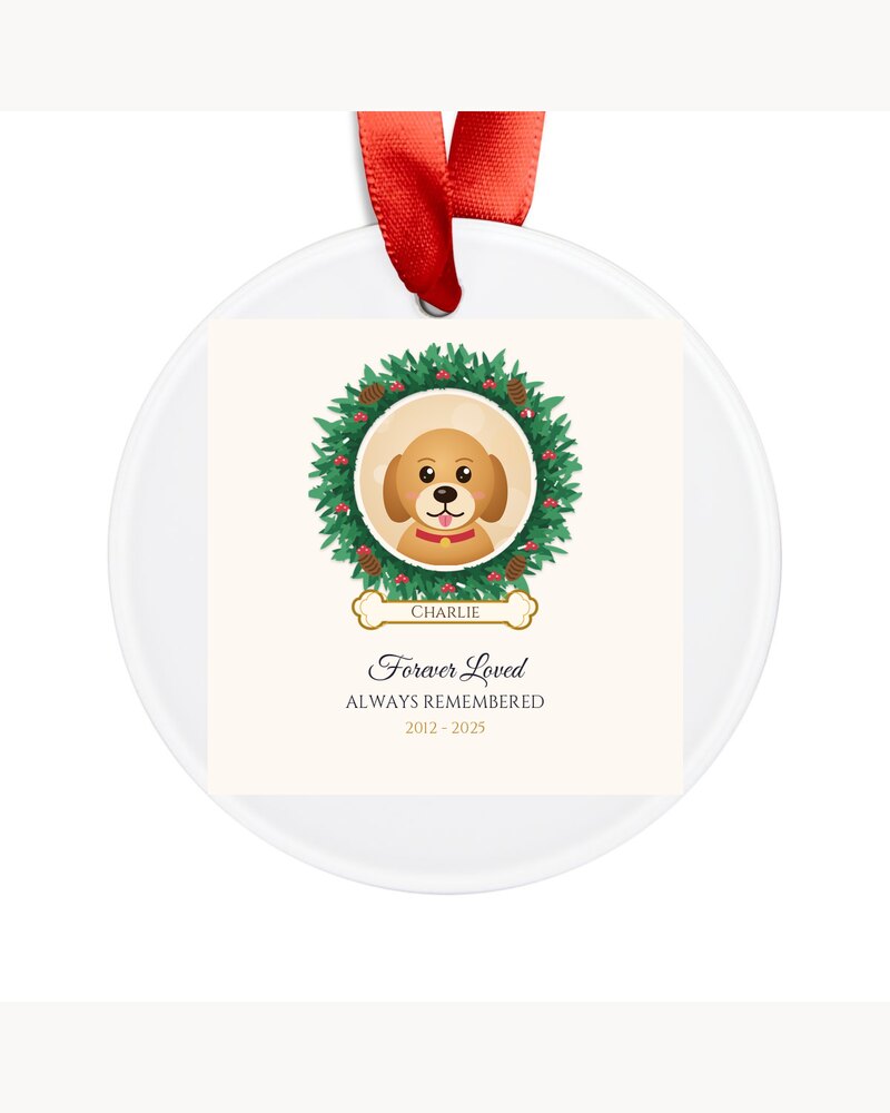 Custom Photo Pet Memorial Wreath Ornament - Personalized Pet Memorial Sympathy Christmas Gifts For Loss Of Dog, Cat - Forever Loved, Always Remembered