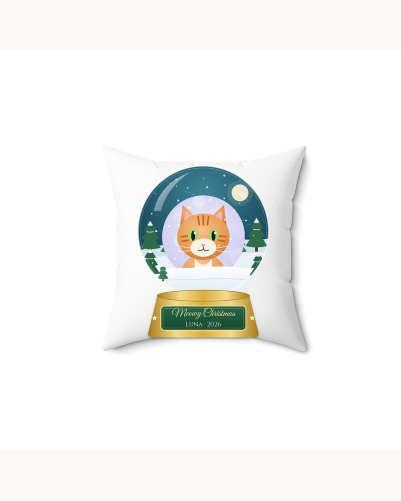 Pillows: Custom Photo Cat Meowy Christmas Snow Globe Pillow - Personalized Christmas Gifts For Cat Lovers, Cat Moms And Dads - Meowy Christmas