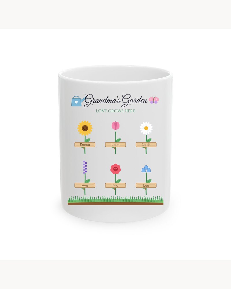 Photo Mugs: Grandma's Garden Grandkids Names Mug - Personalized Mother's Day Christmas Birthday Gifts For Grandma, Nana, Mimi, Mom - Love Grows Here