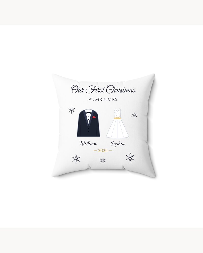 Pillows: Our First Christmas As Mr & Mrs Pillow - Personalized Christmas Wedding Anniversary Gifts For Newlyweds, Husband And Wife - Our First Christmas