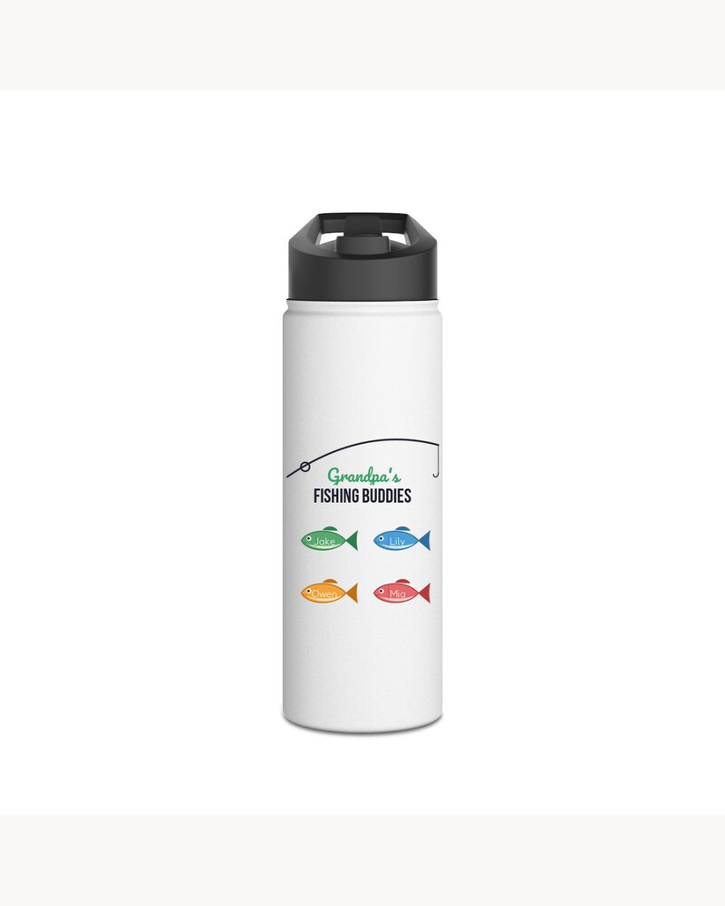 Water Bottles: Grandpa's Fishing Buddies Kids Names Water Bottle - Personalized Father's Day Birthday Christmas Gifts For Grandpa, Dad, Papa - Reel Cool Grandpa