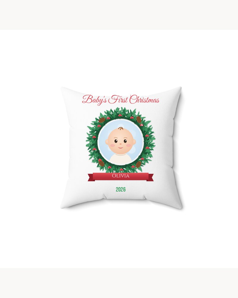 Pillows: Custom Photo Baby's First Christmas Pillow - Personalized Christmas Gifts For New Parents, New Moms, Grandparents - Baby's First Christmas